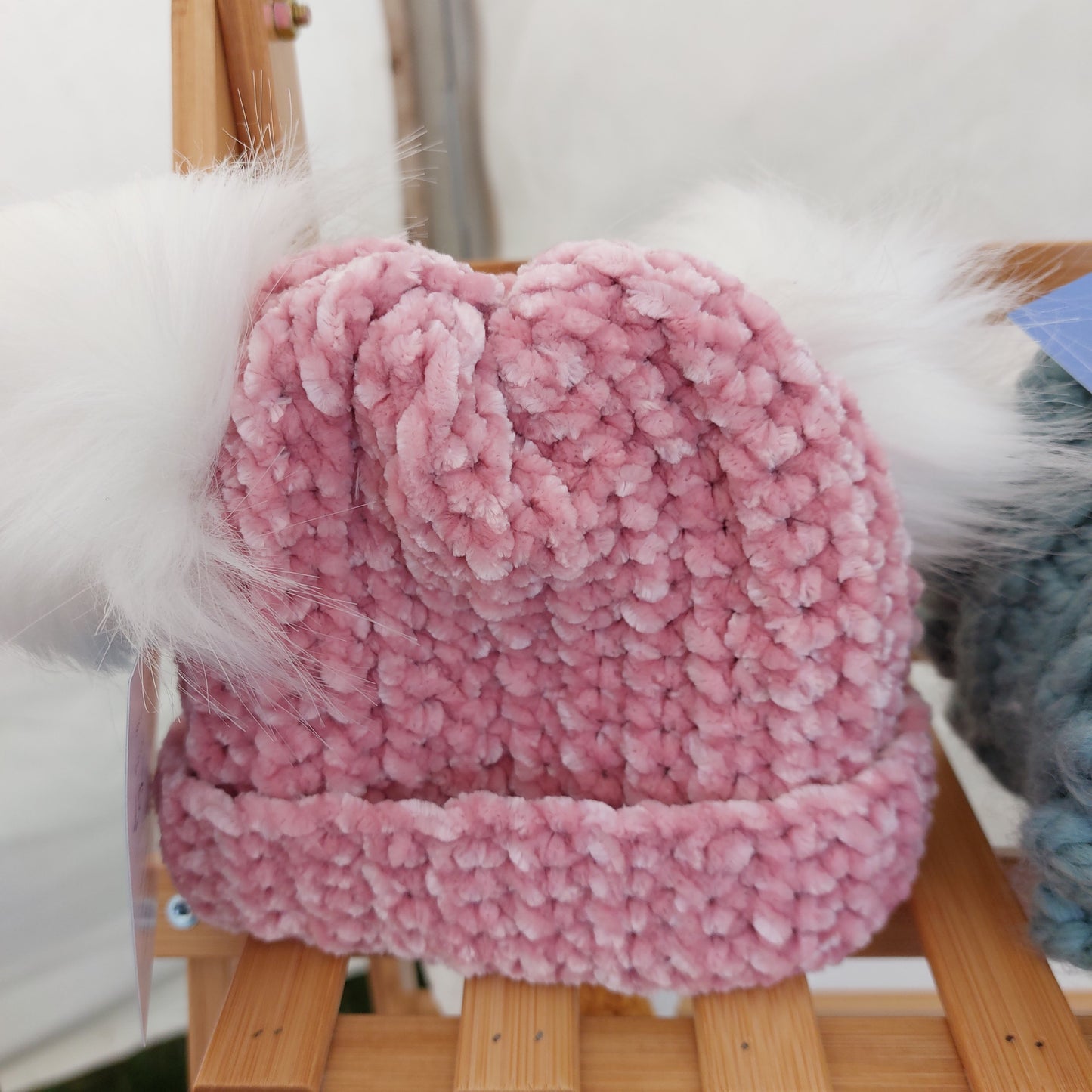 Velvet Beanie Double Pom