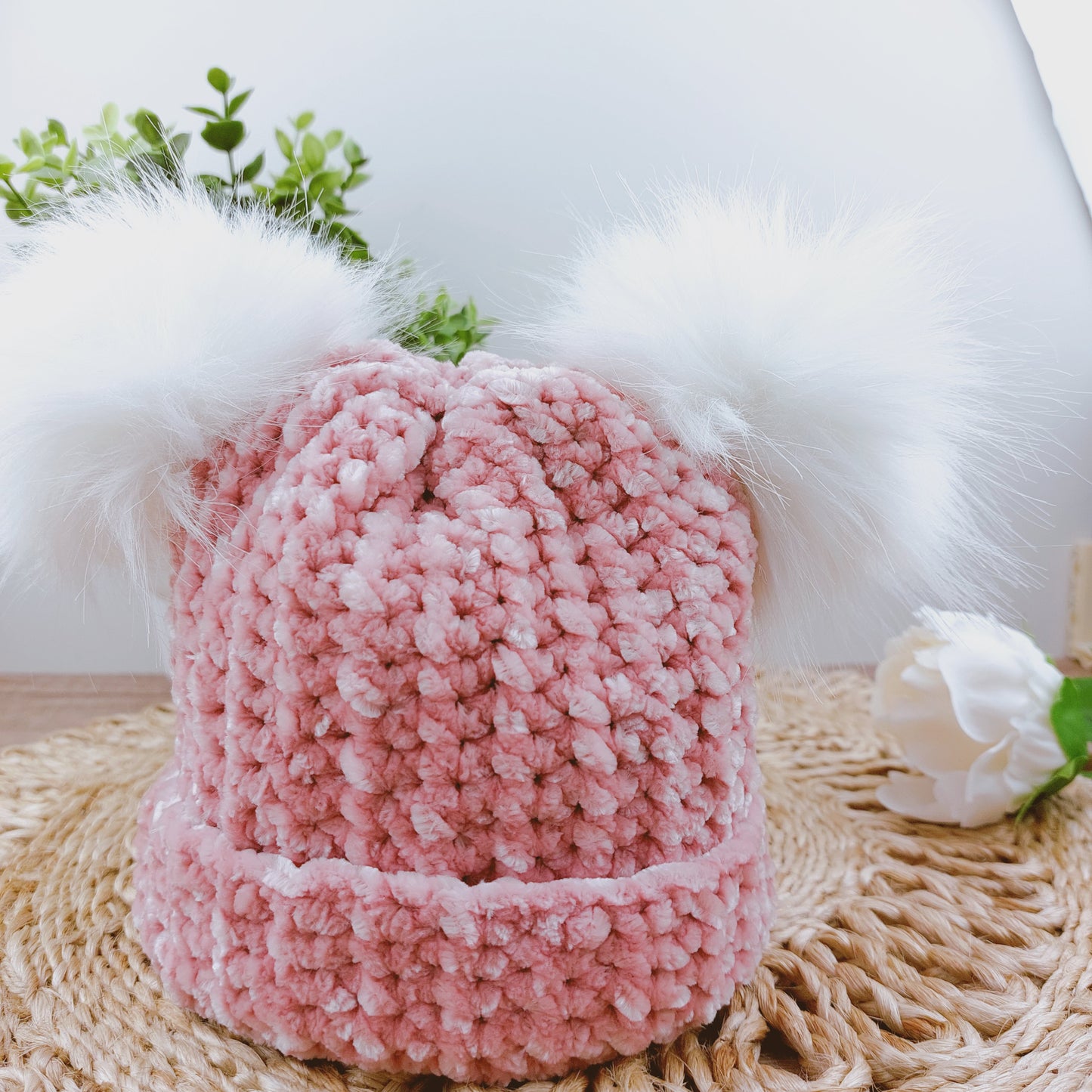 Velvet Beanie Double Pom