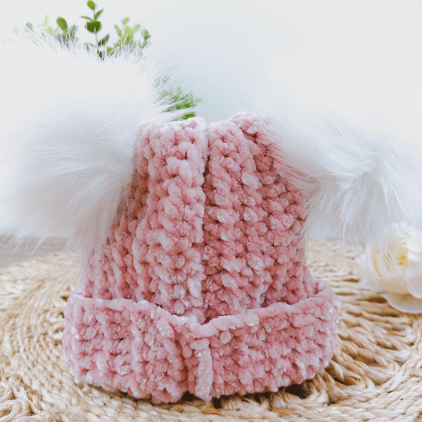 Velvet Beanie Double Pom